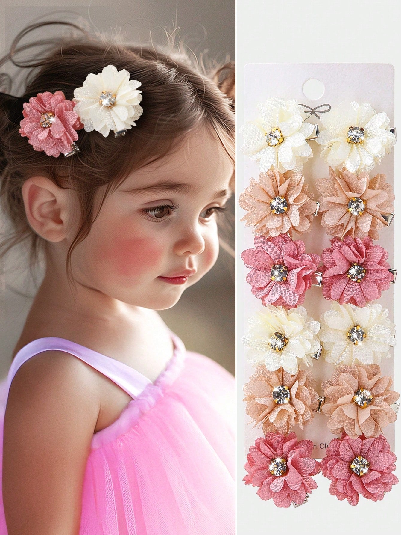 10x kinder haarklemmen met bloemen en strass steentjes