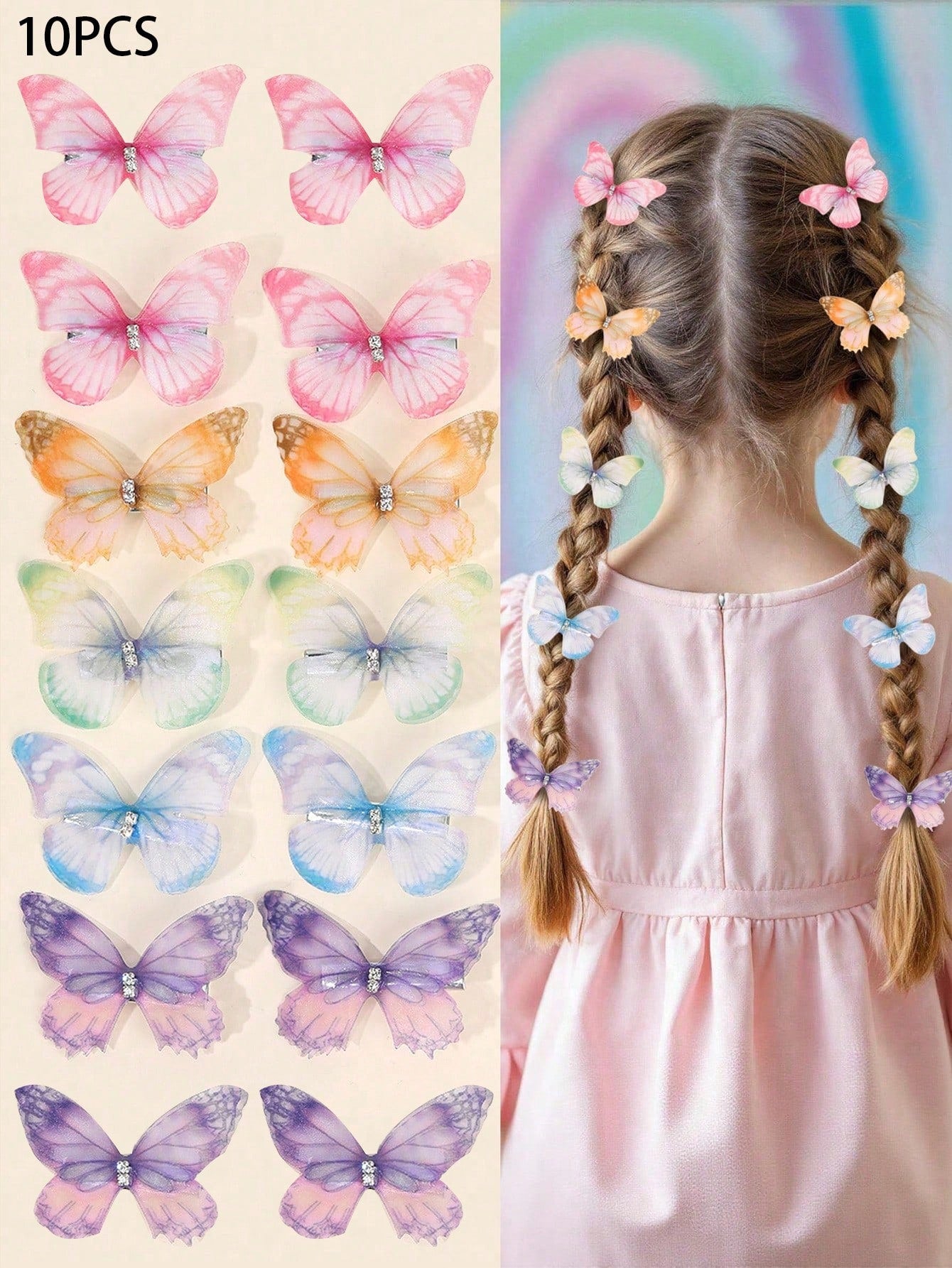 10x Kleurrijke Ombre Vlinder Haarspelden