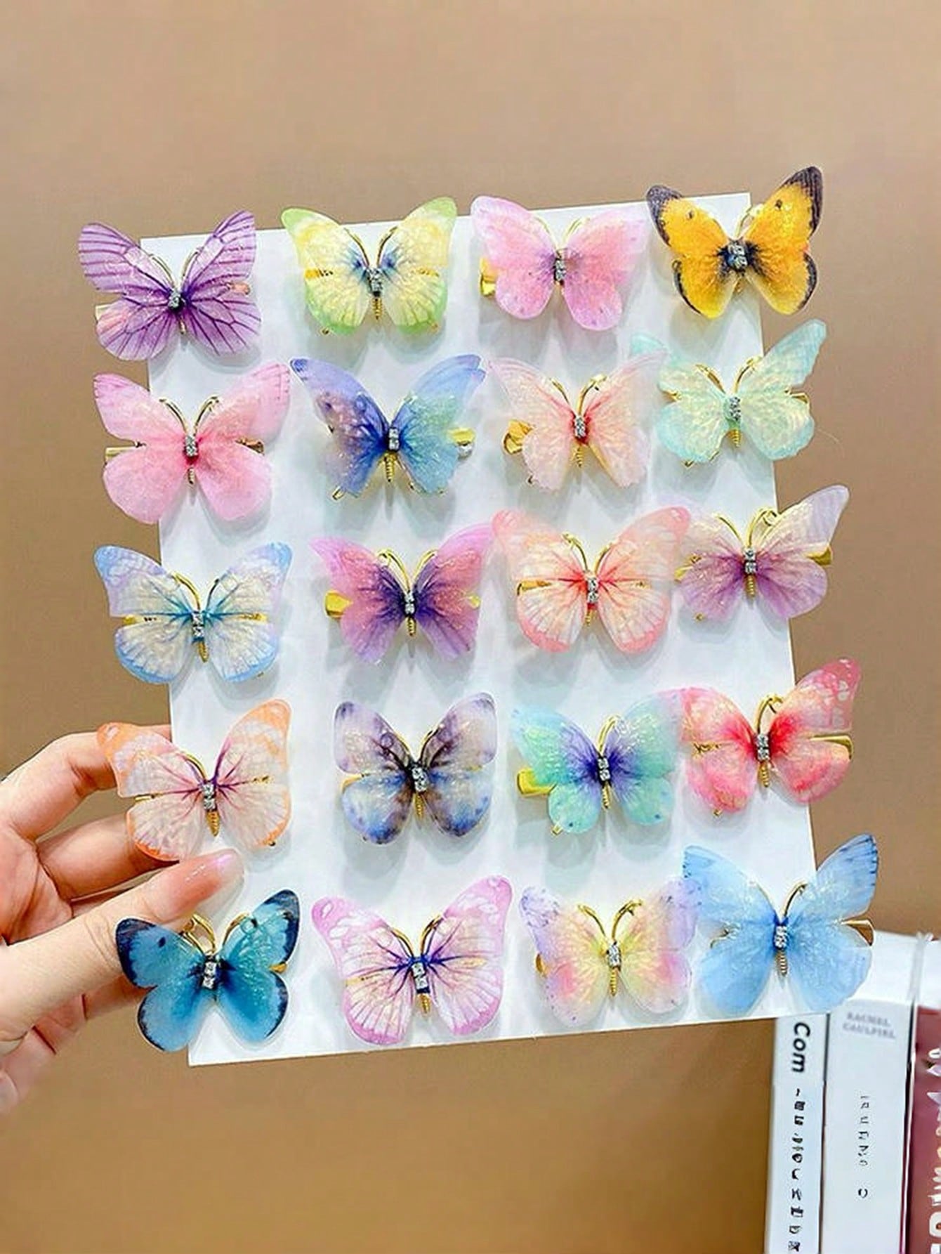 10x Kleurrijke Ombre Vlinder Haarspelden – Chiffon & Vintage Stijl