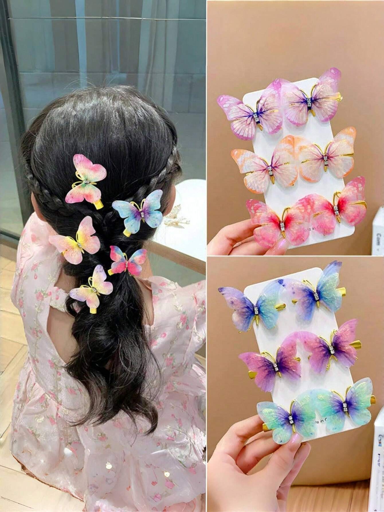 10x Kleurrijke Ombre Vlinder Haarspelden β Chiffon & Vintage Stijl