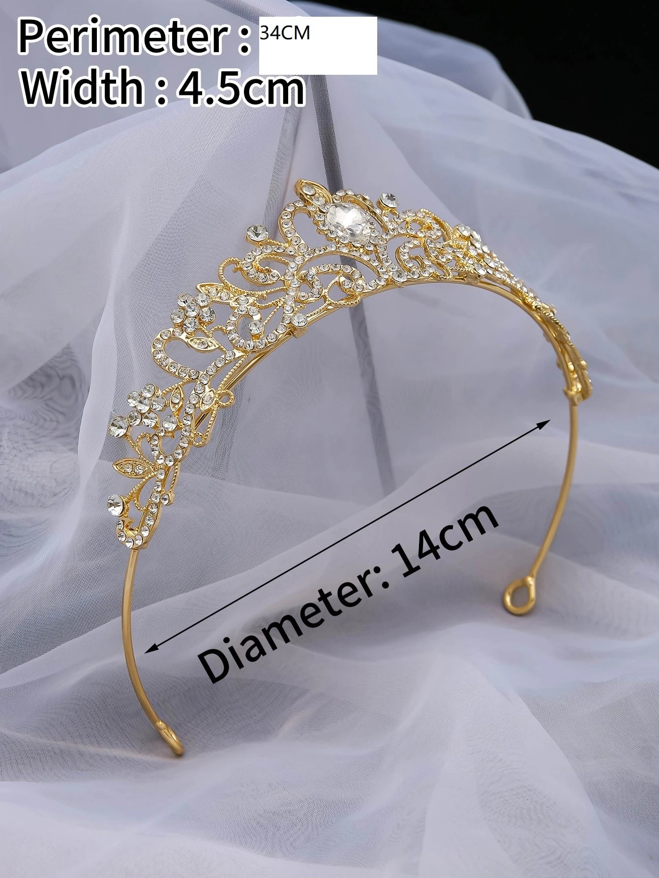 Gouden tiara met strass - geschikt voor feestgelegenheden