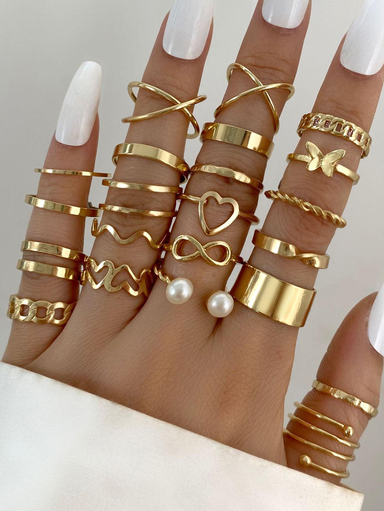22-delige Vlinder & Parel Ringenset – Verstelbare Mode Sieraden voor Tieners & Dames