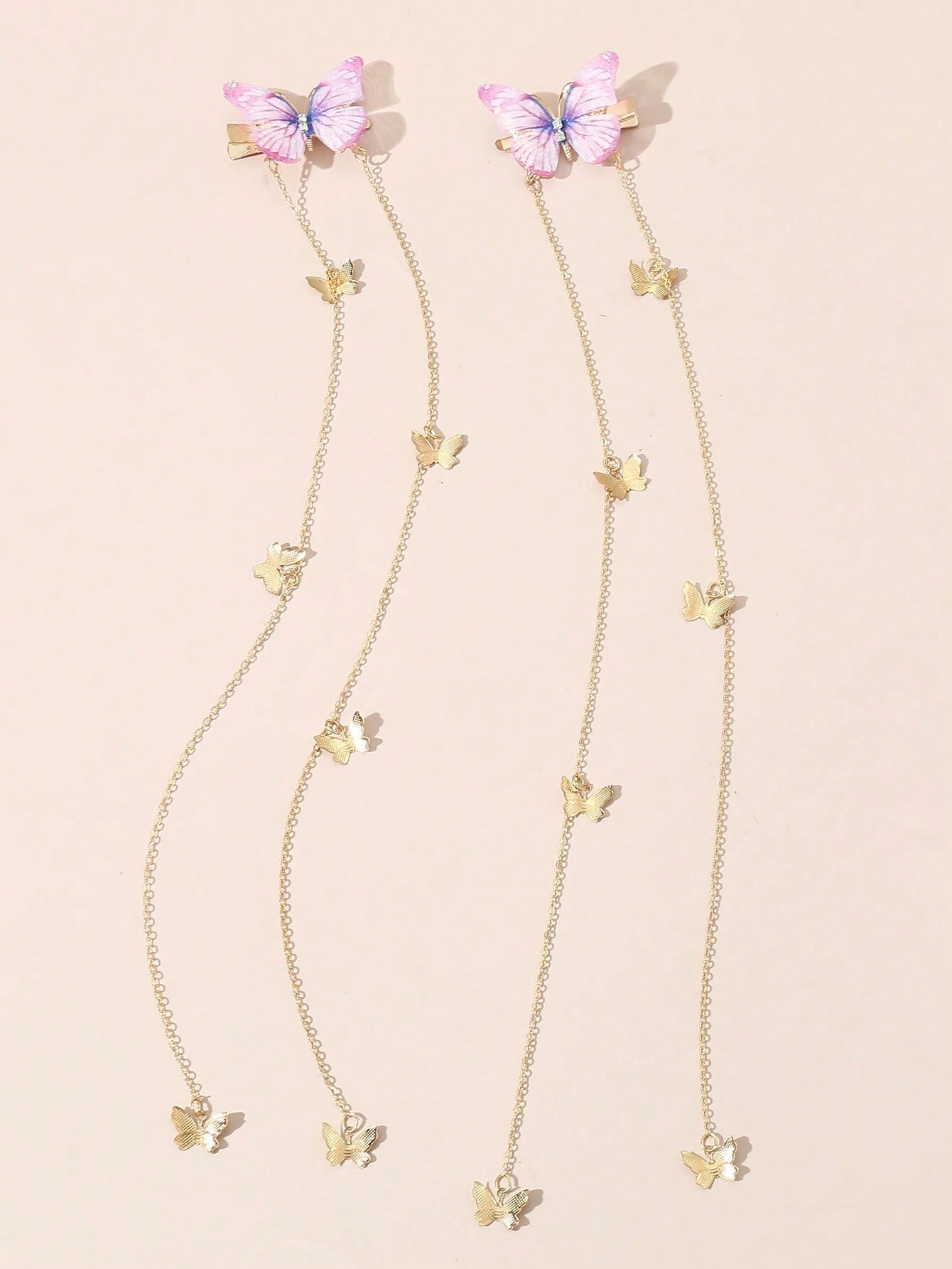 2x Ladies Butterfly Tassel Press Clip Hair Clips โ Street & Y2K Style