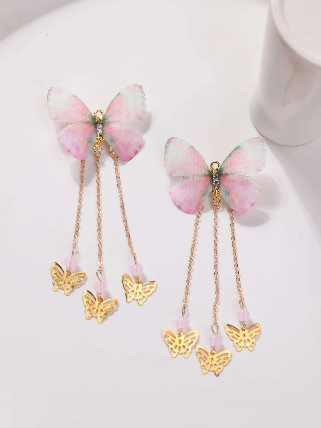 2x Butterfly & Chain Tassel Decorated Alligator Hair Clip – Cute Pink Accessories