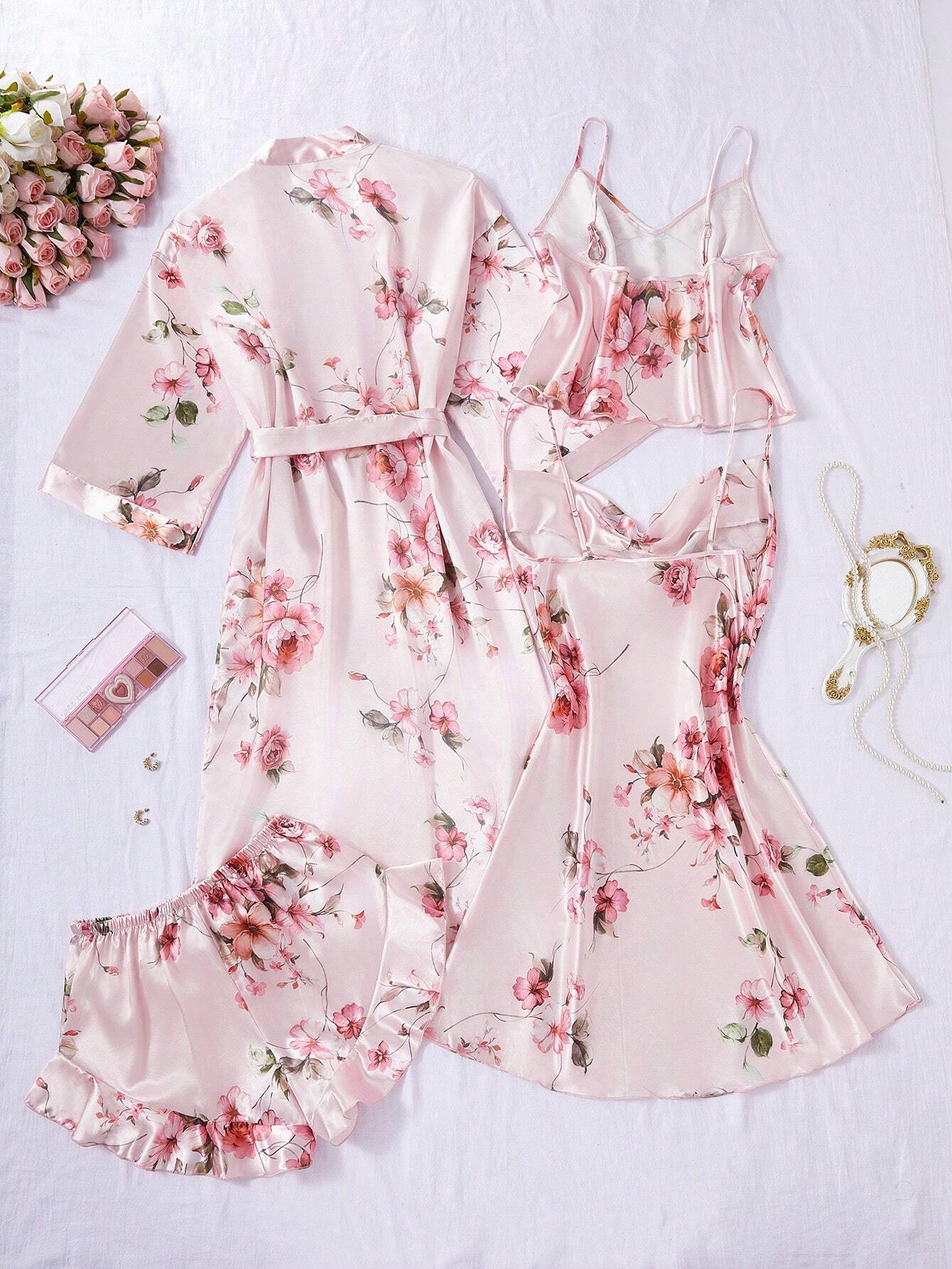 Er staat hier 5 delig maar ik zie alleen 4 delen?? Even checken hoeveel het er zijn; Elegante 4-delige pyjama set met bloemen