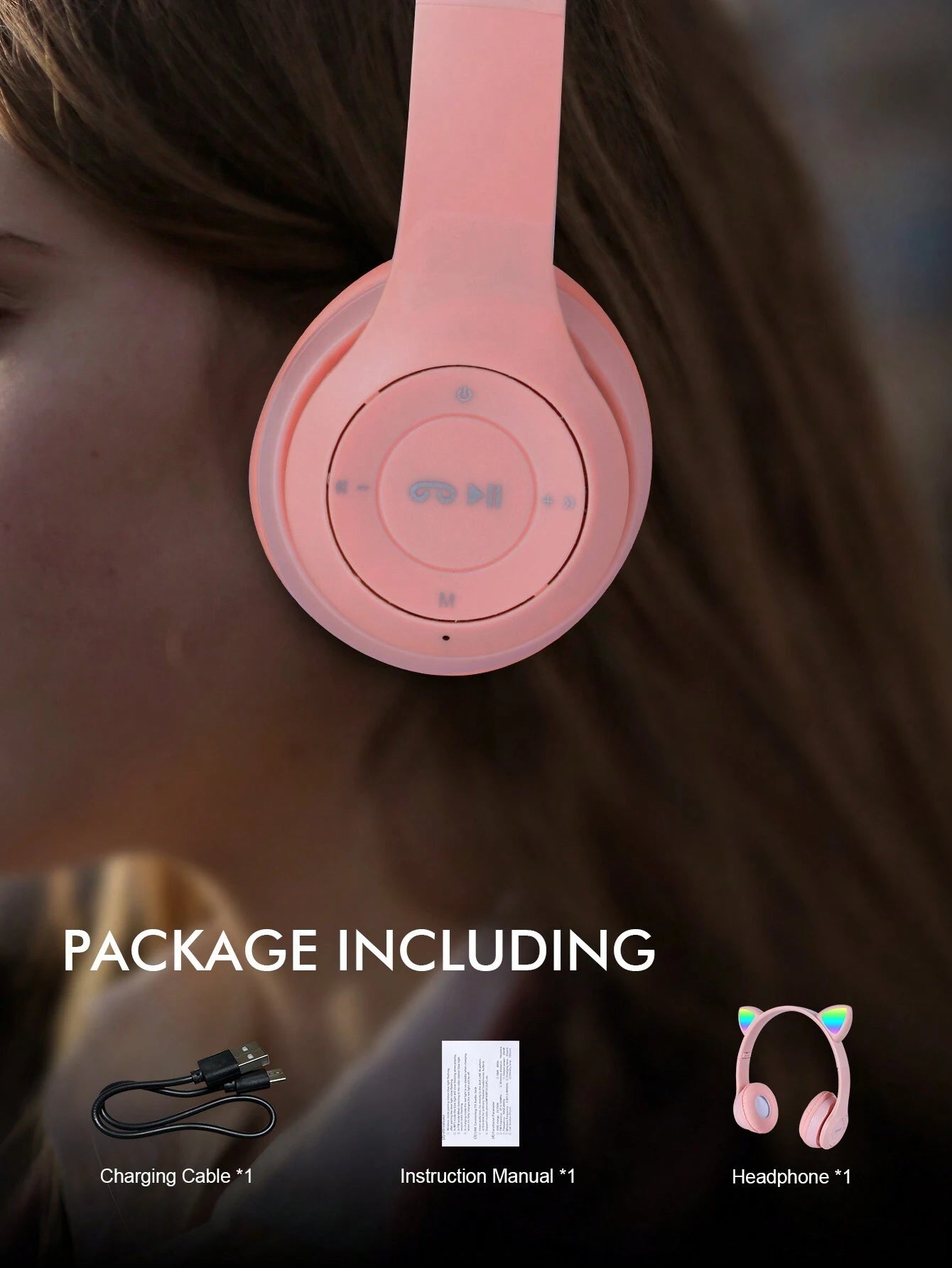 Wireless Cat Ear Headphones with Led Light - Foldable & Cute