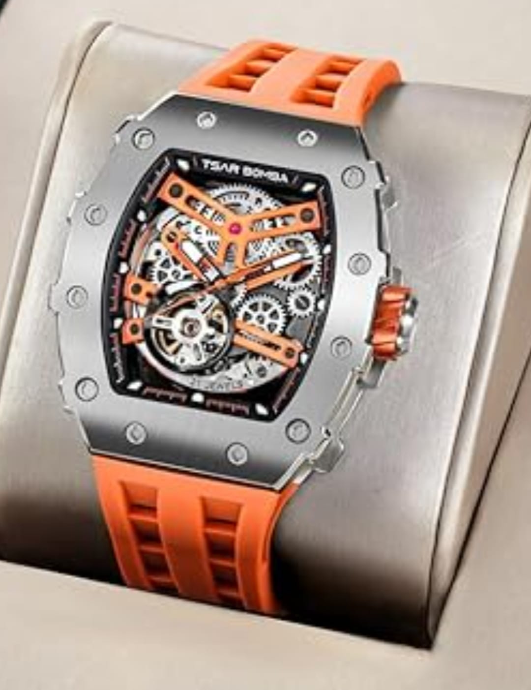 TSAR BOMBA TB8204 Skeleton Mechanisch Horloge – Oranje Sport Editie