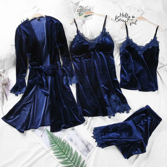 Velours Kimono Gewaad Pyjama's Set