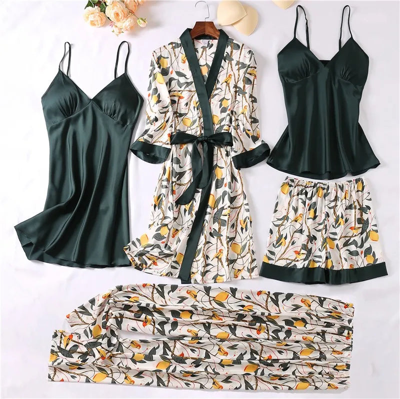 Sexy Satijnen Zijden Kimono Gewaad Set