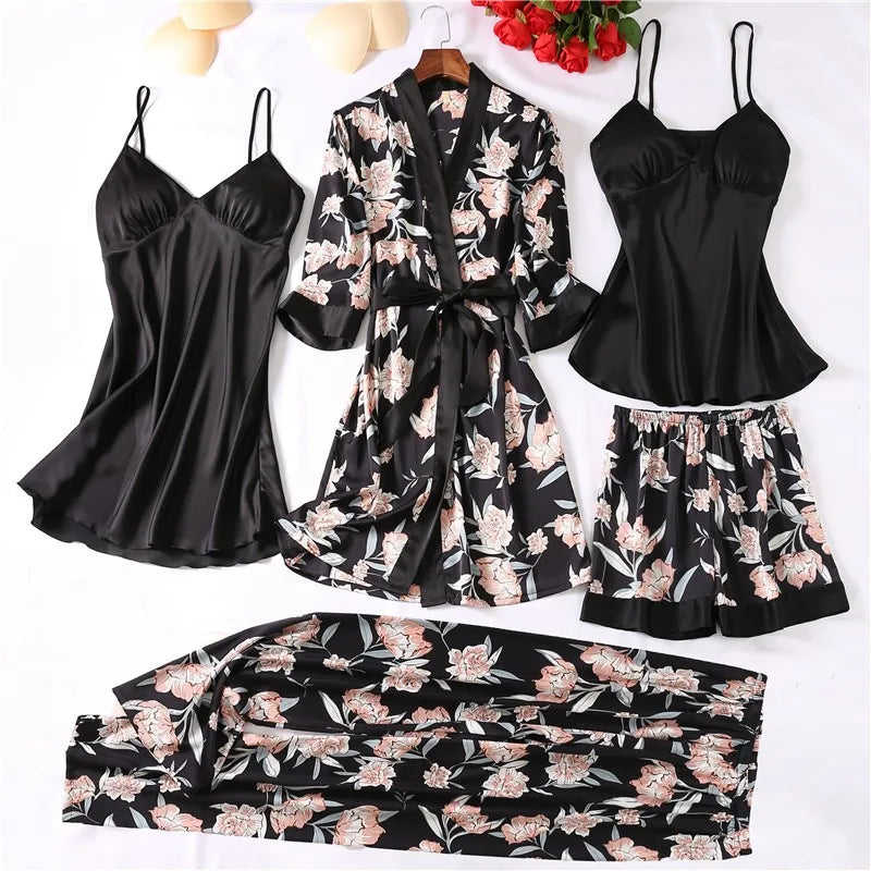 Sexy Satijnen Zijden Kimono Gewaad Set