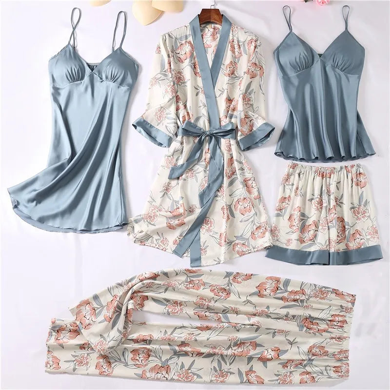 Sexy Satijnen Zijden Kimono Gewaad Set