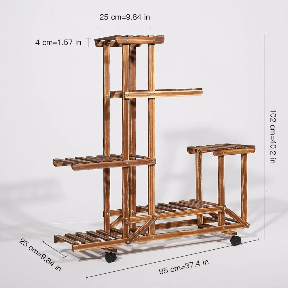 Houten Plantenstandaard op Wielen