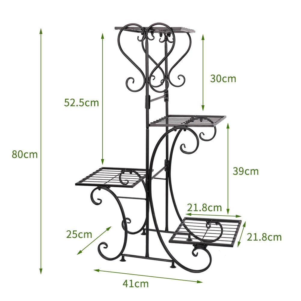 Metalen Plantenplank met 4 Laags Planken Binnen (Zwart)